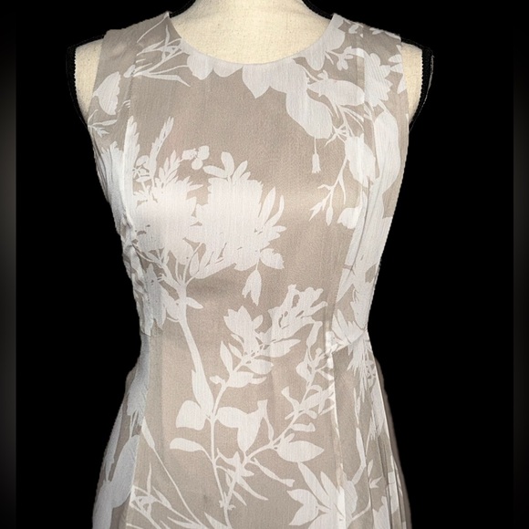 Chaps Cream Gold Sheath Midi Dress Crew Neck Sleeveless - Picture 2 of 4